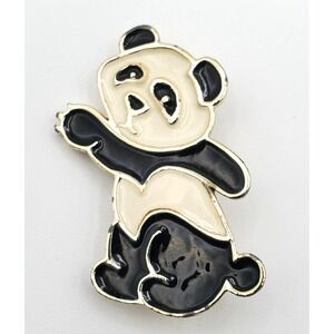 Vintage Beatrix Gold Tone Black & White Enamel Panda Brooch Pin